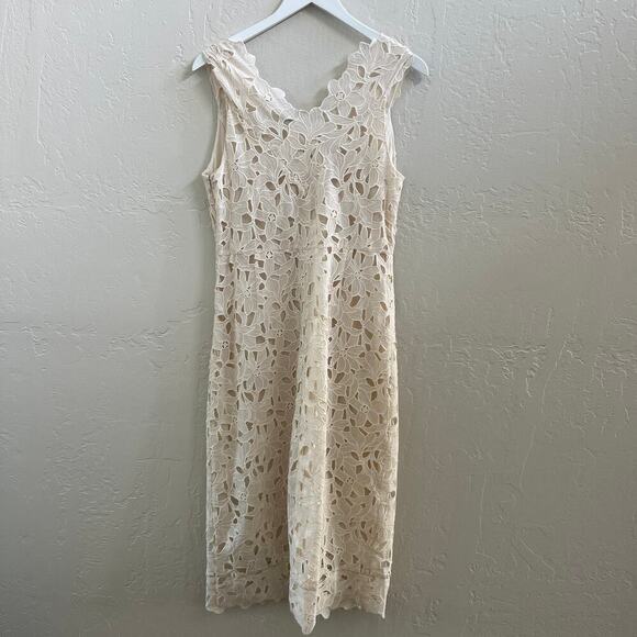 NEW $595 Vince Guipure Lace V Neck Cream Midi Dress - Picture 4 of 5